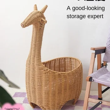 PAPAHUG|Скандинавская коробка для организации домашнего хозяйства, стеллаж для хранения игрушек, шкаф, плетеная корзина для хранения с жирафом ручной работы